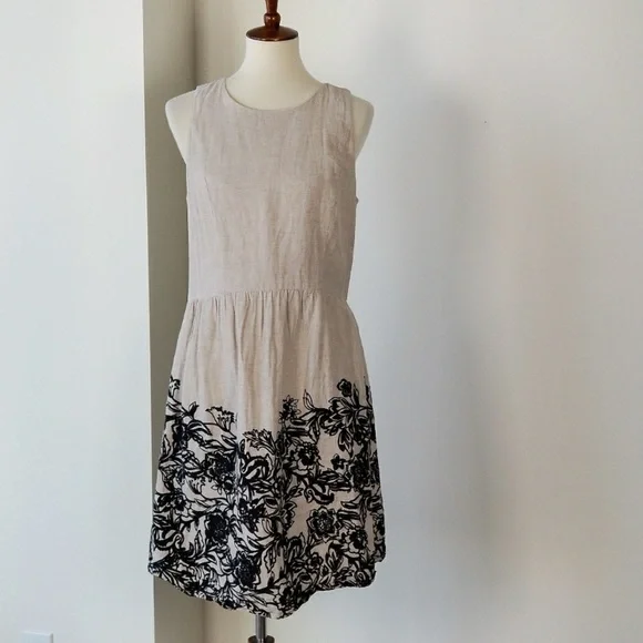 chinese dress ladies NWT Ann Taylor LOFT FLORAL Linen V-BACK DRESS Cute Comfy Flattering Dress  SZ 4/6
